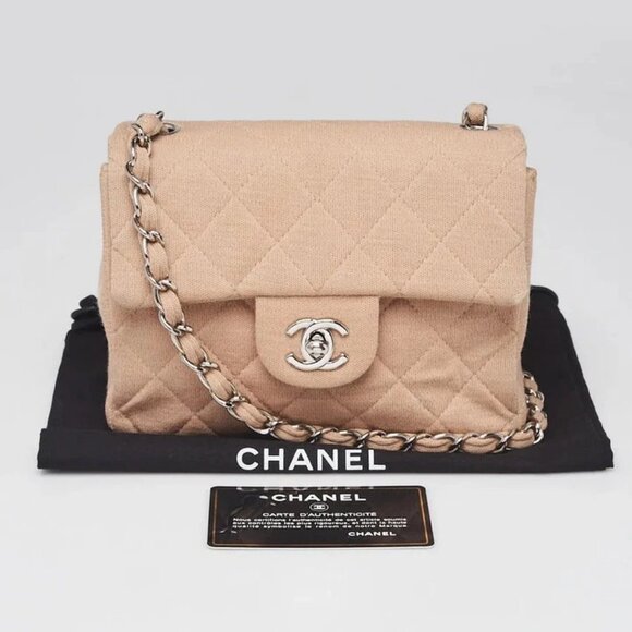 Chanel Beige Quilted Canvas Classic Square Mini Flap Bag - Picture 12 of 12